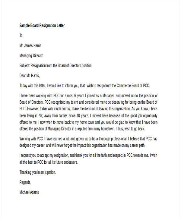 board resignation letter template
 7+ Board Resignation Letters - Free Sample, Example Format ..