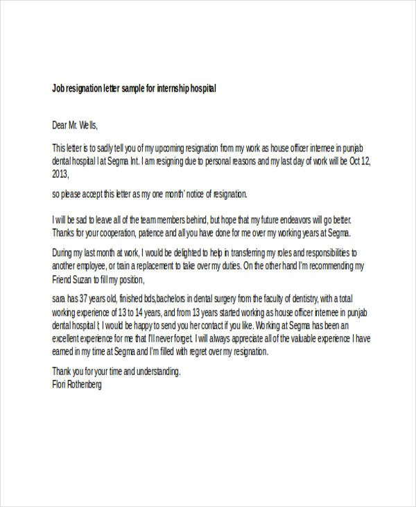 resignation letter template early release
 8+ Sample Internship Resignation Letters - Free Sample ..