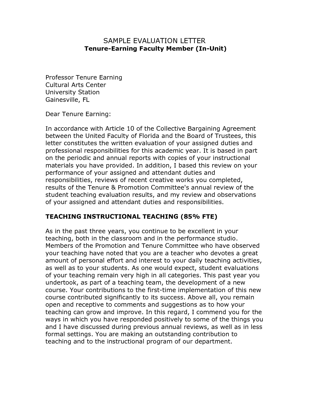 recommendation letter for teacher tenure
 Best Photos of Students Evaluation Letter Sample - Intern ..