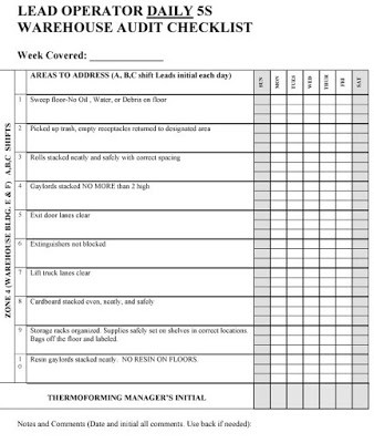 5s daily checklist template
 Commodore Technology News: 5S in the Foam Plant - 5s daily checklist template