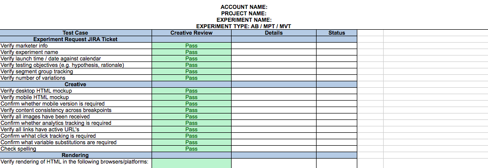 qa checklist template
 Create an advanced experiment plan and QA checklist ..