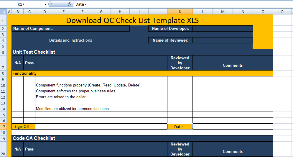 checklist template xls
 Download QC Check List Template XLS - Free Excel ..