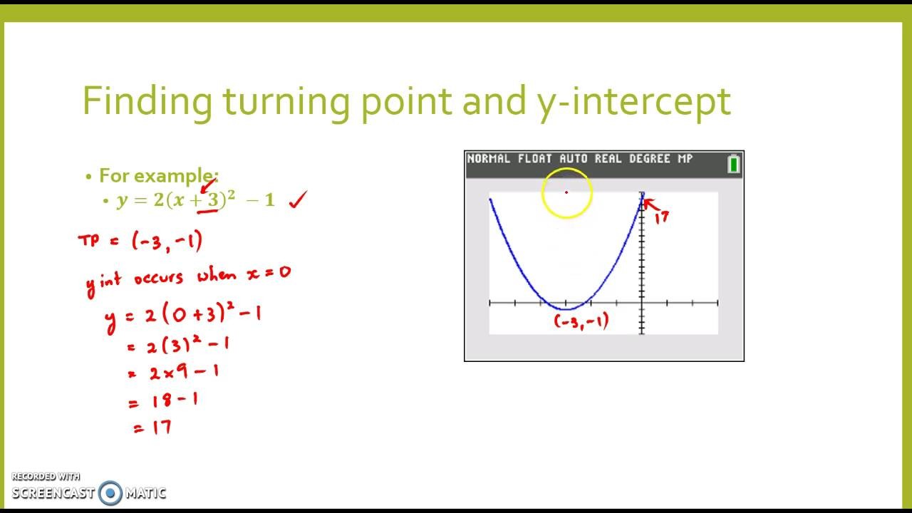 y intercept formula for parabola
 Finding turning point and y-intercept of quadratic ..