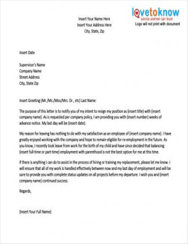 resignation letter template after maternity leave
 FREE 10+ Pregnancy Resignation Letters in PDF | Word ..