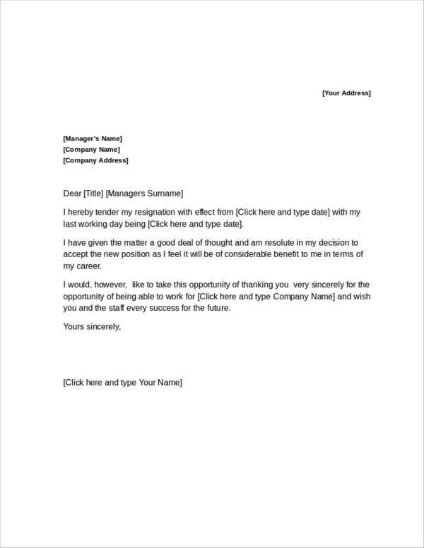 good resignation letter template
 FREE 14+ Company Resignation Letter Samples & Templates in ..