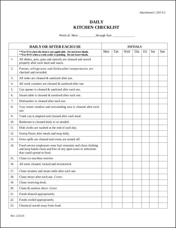 kitchen cleaning checklist template
 FREE 28+ Cleaning Checklist Samples & Templates in PDF ..