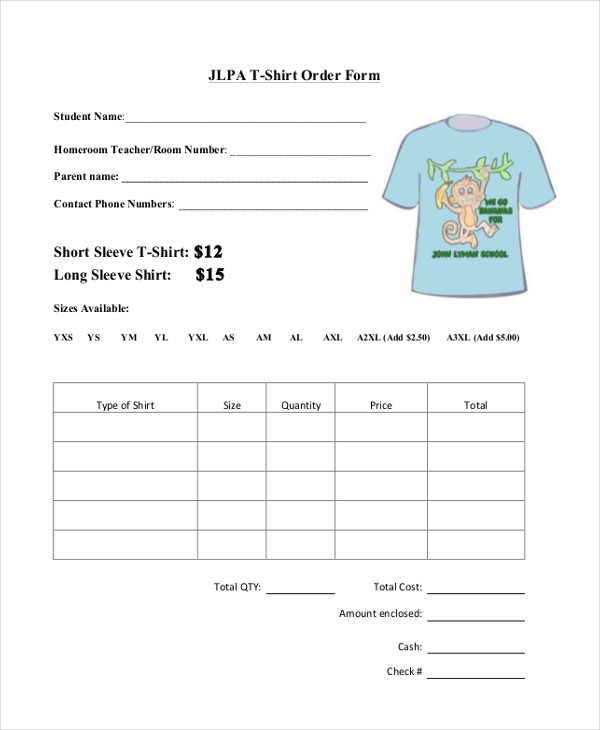 order form for shirts sample
 FREE 9+ Sample T-Shirt Order Forms in PDF | DOC - order form for shirts sample