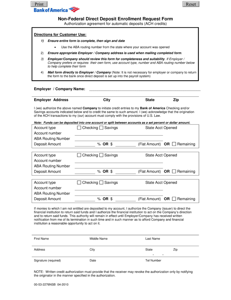 direct deposit form bank of america online
 Free Bank of America Direct Deposit Form - PDF | eForms ..