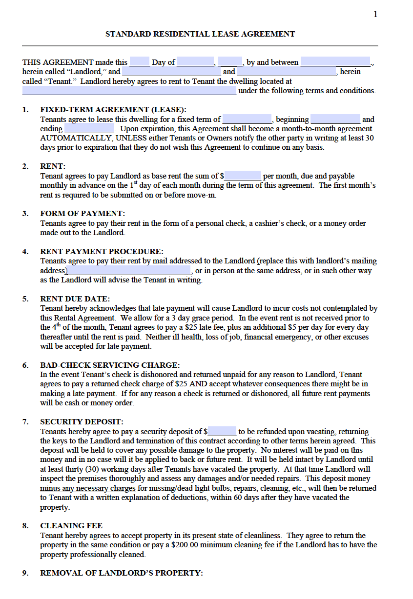 free lease agreement form ontario
 Free Standard Residential Lease Agreement Templates | PDF ..