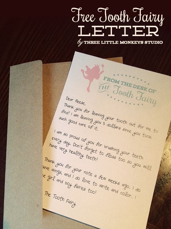 customizable tooth fairy letter template
 Free Tooth Fairy Letter by Three Little Monkeys Studio ..