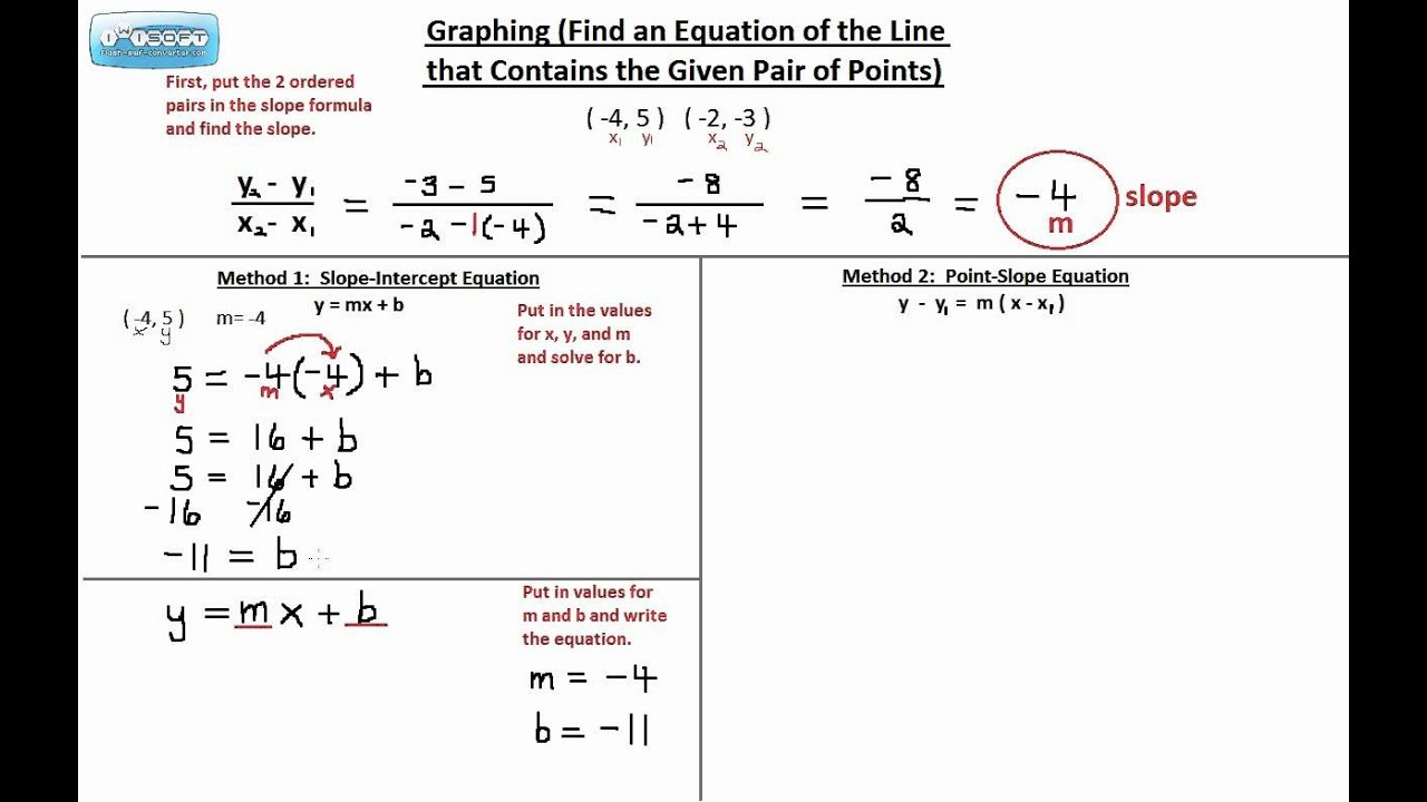 y intercept formula for 2 points
 Graphing (Find an Equation of the Line that Contains the ..