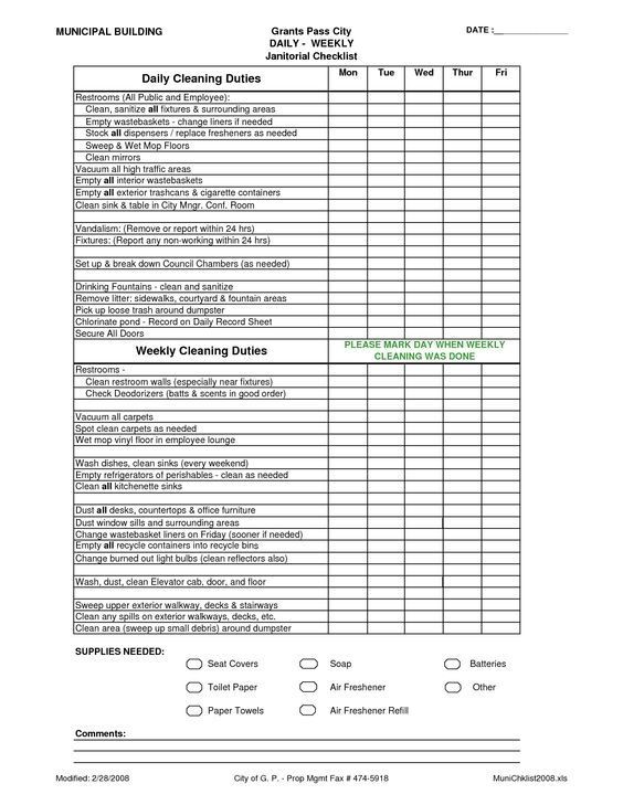 janitor checklist template
 Janitorial Schedule Template Office Cleaning List ..