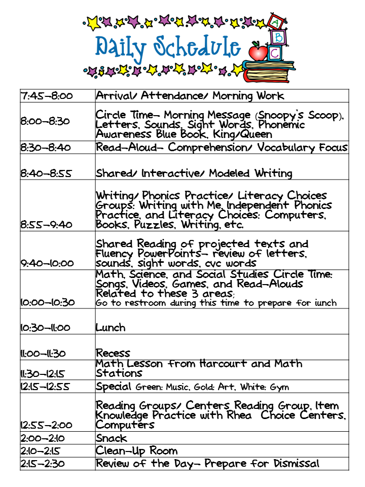 class schedule template kindergarten
 Kindergarten Celebration: Daily Schedule - class schedule template kindergarten