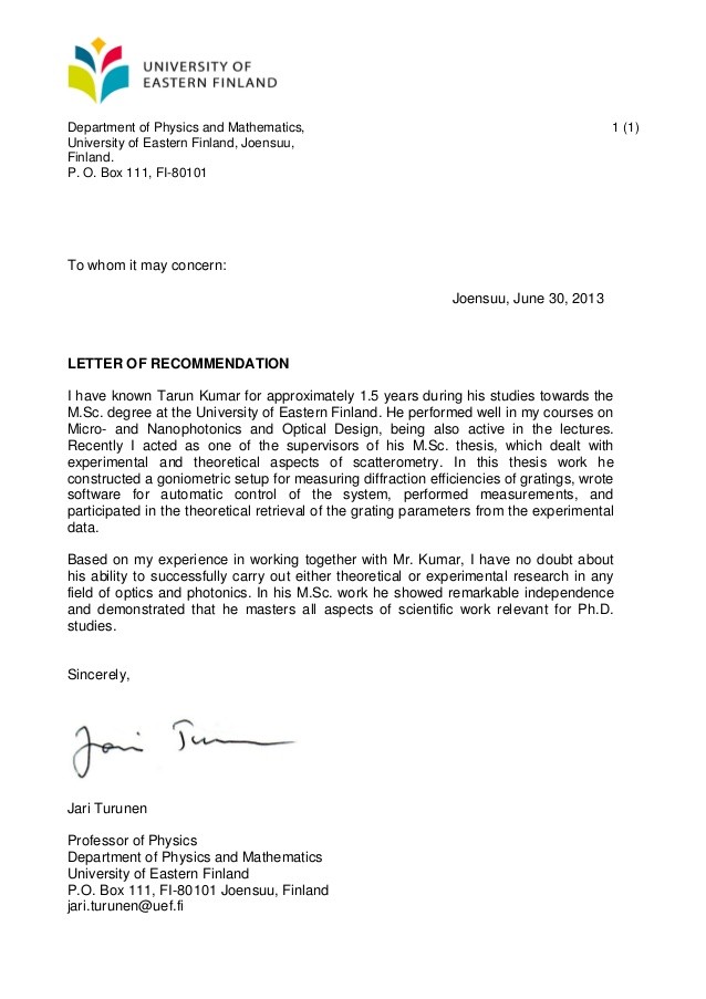 recommendation letter by physics teacher
 Letter Of Application: Letter Of Application Teacher Of ..