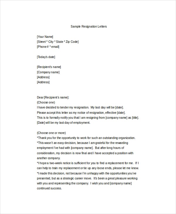 resignation letter template editable
 Letter of Resignation Template - 17+ Free Word, PDF ..
