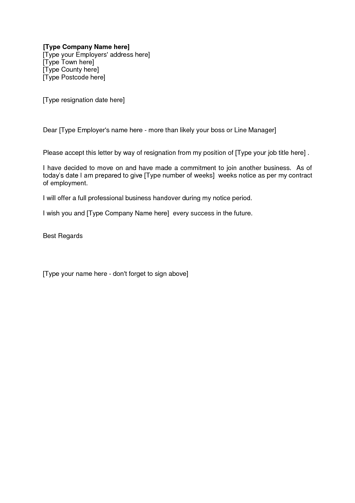 resignation letter template ireland
 Letter Of Resignation Weeks Notice Template HDWriting A ..