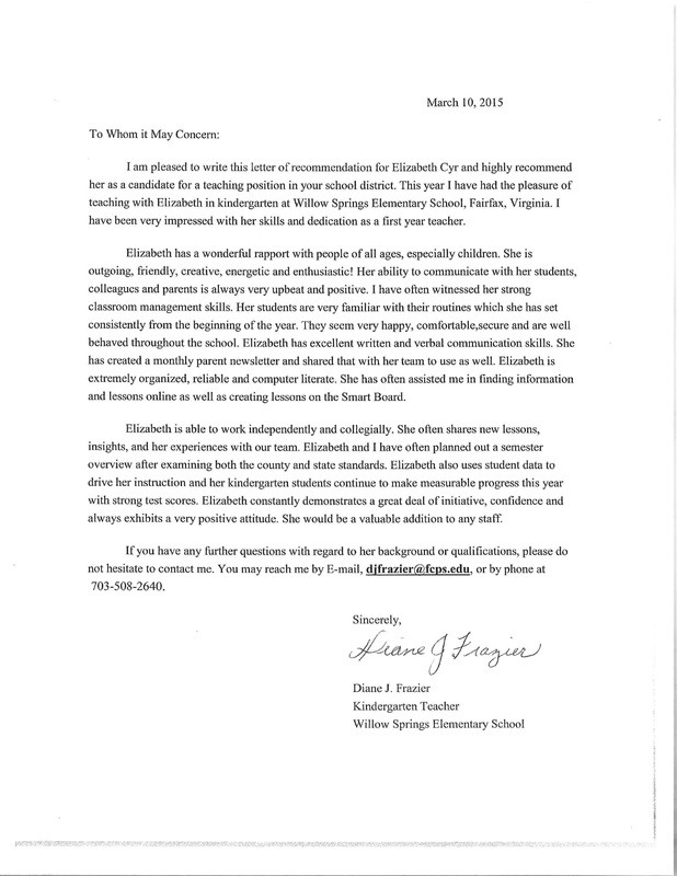 recommendation letter for kindergarten teacher from parent
 Letters of Recommendation - Teach - recommendation letter for kindergarten teacher from parent