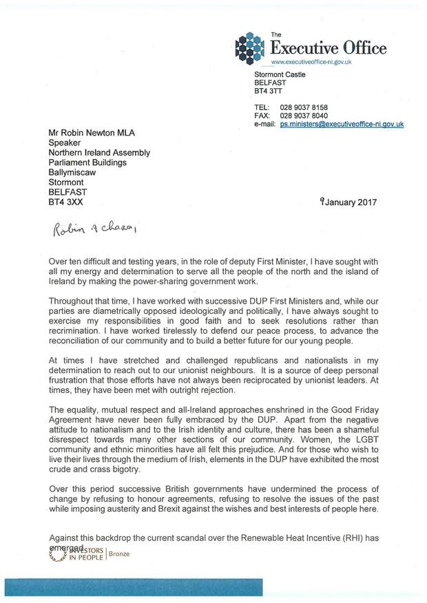 resignation letter template ireland
 Martin McGuinness resignation letter: Reading between the ..