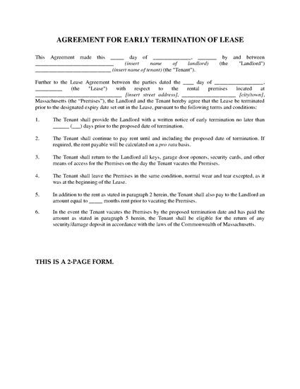 free lease agreement form ontario
 Massachusetts Agreement to Terminate Lease | Legal Forms ..
