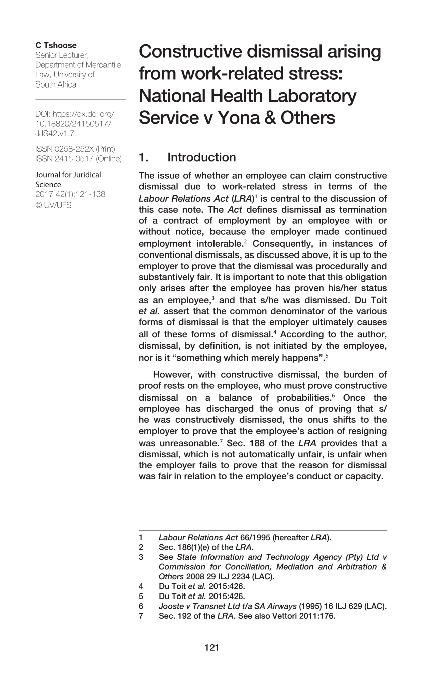 resignation letter template for constructive dismissal
 (PDF) Constructive dismissal arising from work-related ..