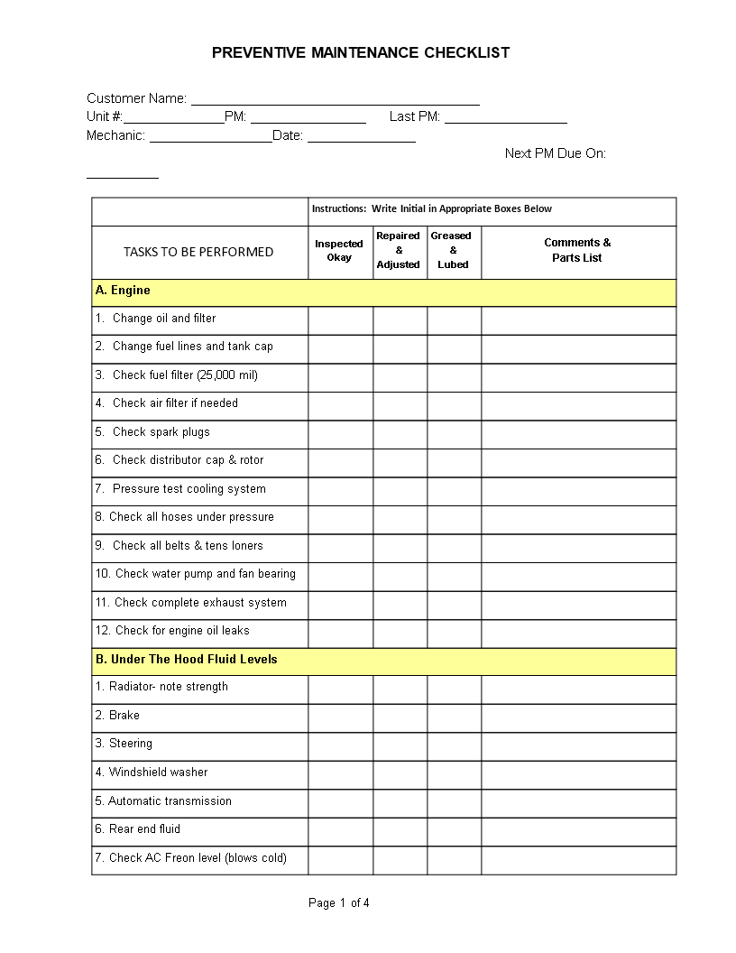 how do i make a maintenance checklist