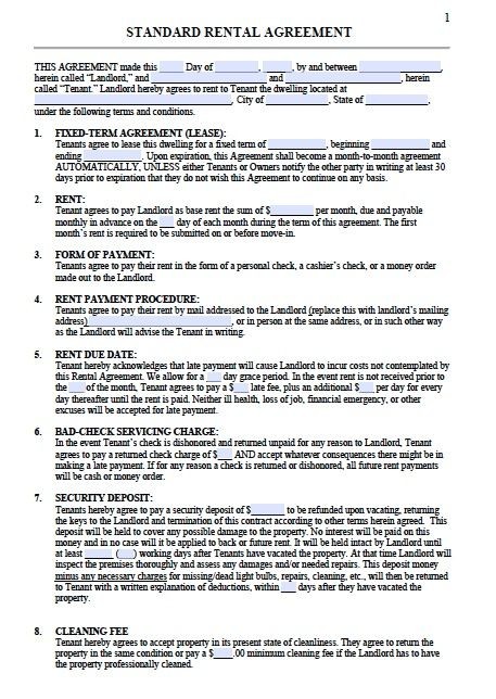 free landlord tenant rental agreement form
 Printable Sample Residential Lease Agreement Template Form ..