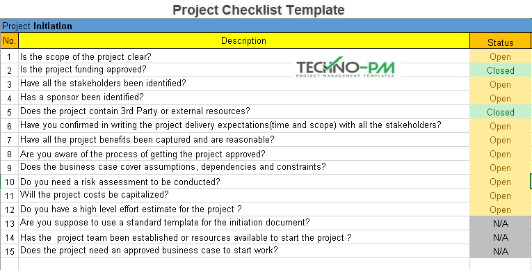project management checklist template
 Project Management Checklist : Excel Template - Project ..