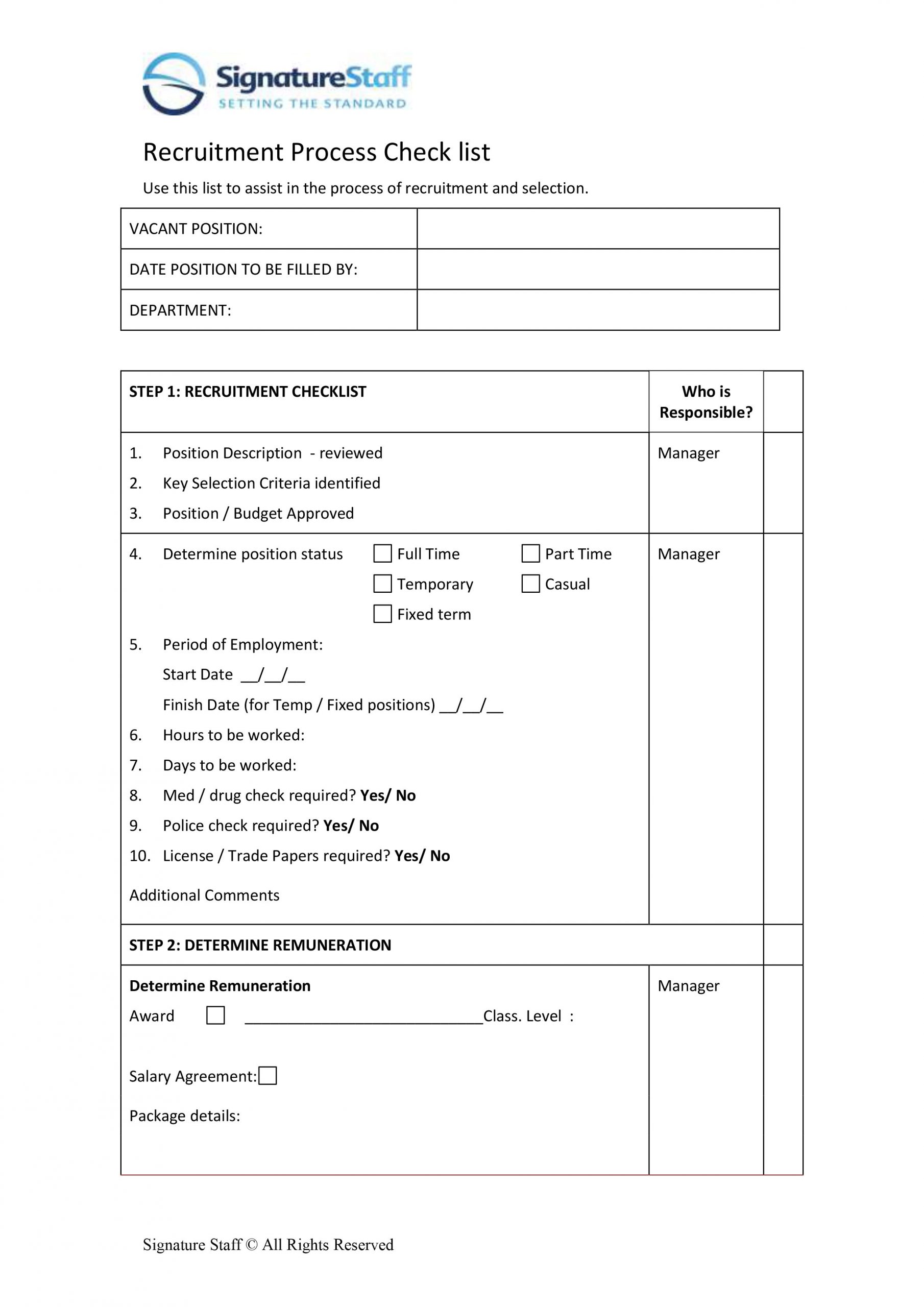 checklist template with signature
 Recruitment Process Checklist - Signature Staff - checklist template with signature