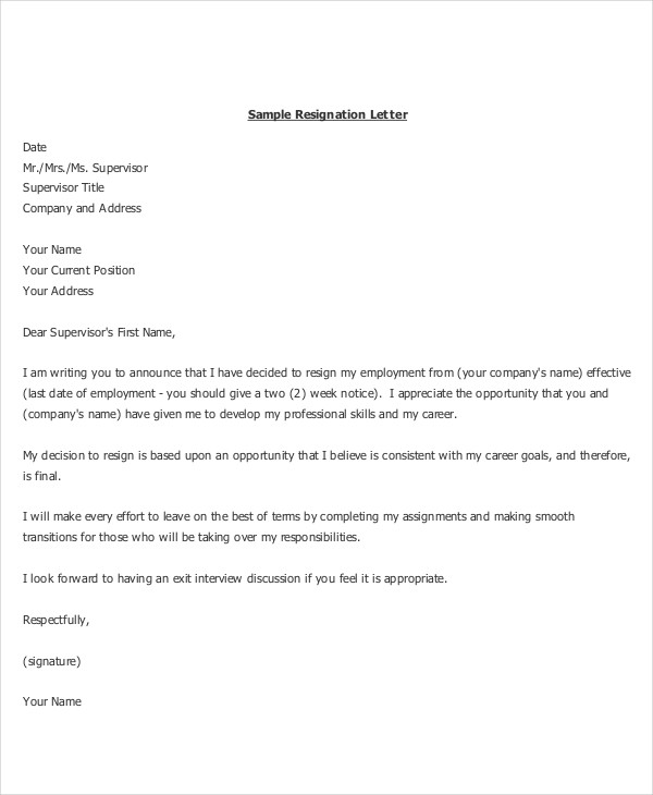 classy resignation letter template
 Resignation Letter - 22+ Free Word, PDF Documents Download ..