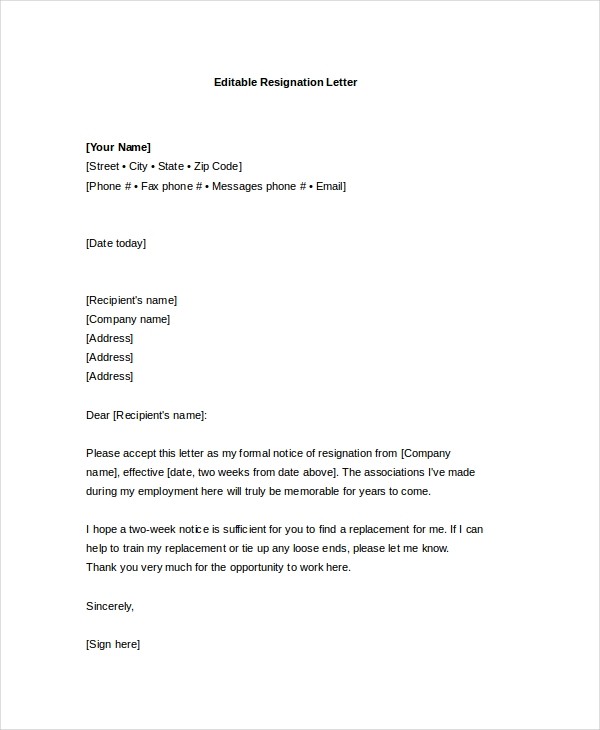 resignation letter template editable
 Resignation Letter - 22+ Free Word, PDF Documents Download ..