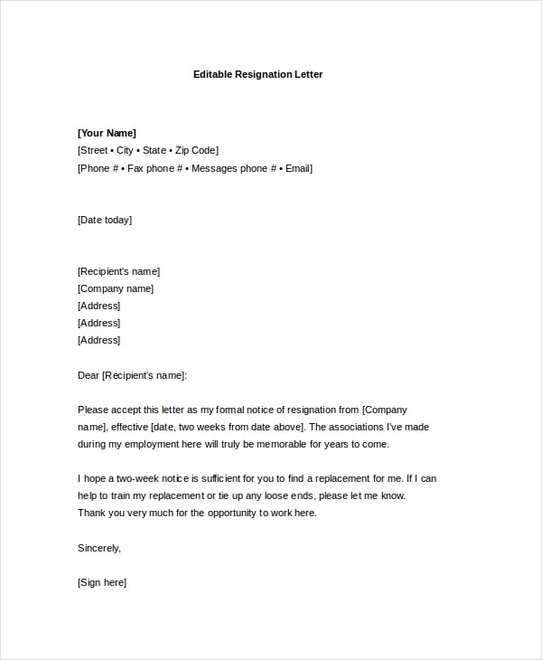 letter of resignation template