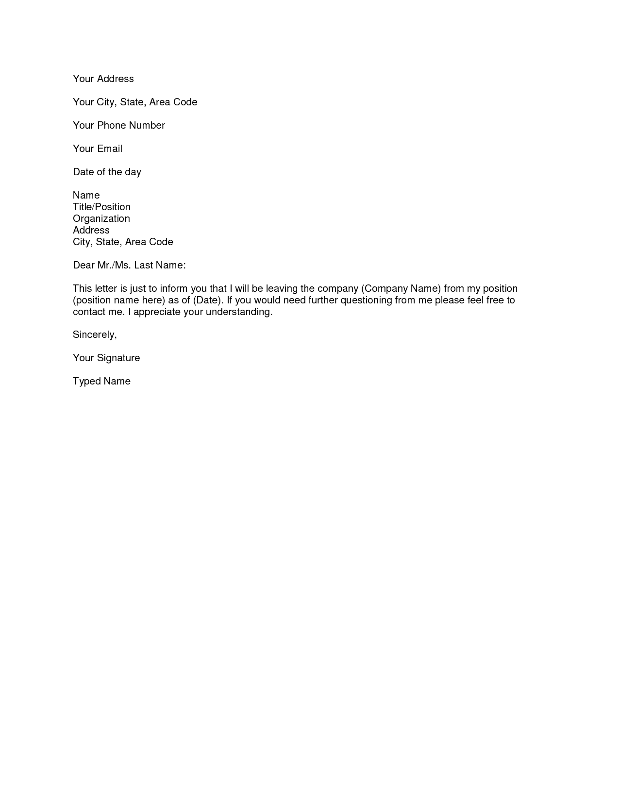 brief resignation letter template
 Resignation Letters Download PDF, DOC Format - brief resignation letter template