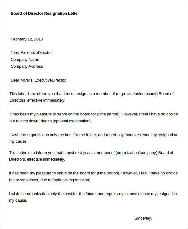 resignation letter template for constructive dismissal
 Sample Director Resignation Letters - 12+ Free Sample ..