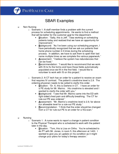 sbar examples for nursing students
 Sbar Nursing Examples