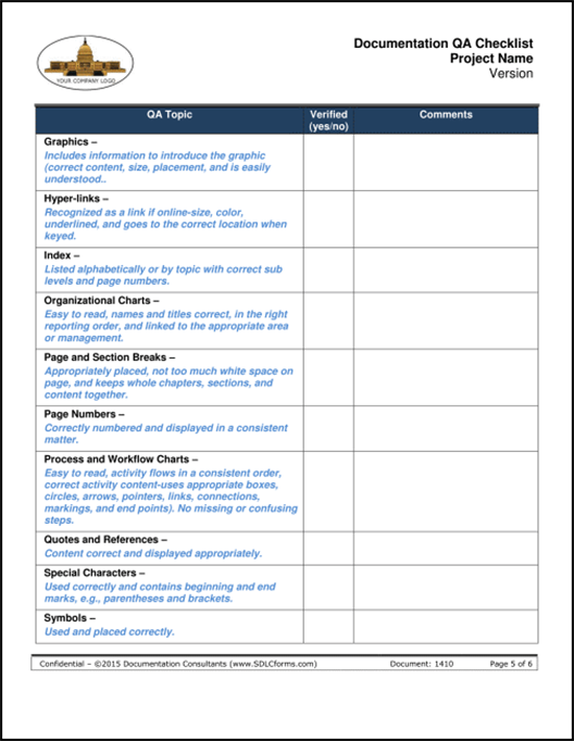 qa checklist template
 SDLCforms Documentation QA Checklist Template - qa checklist template