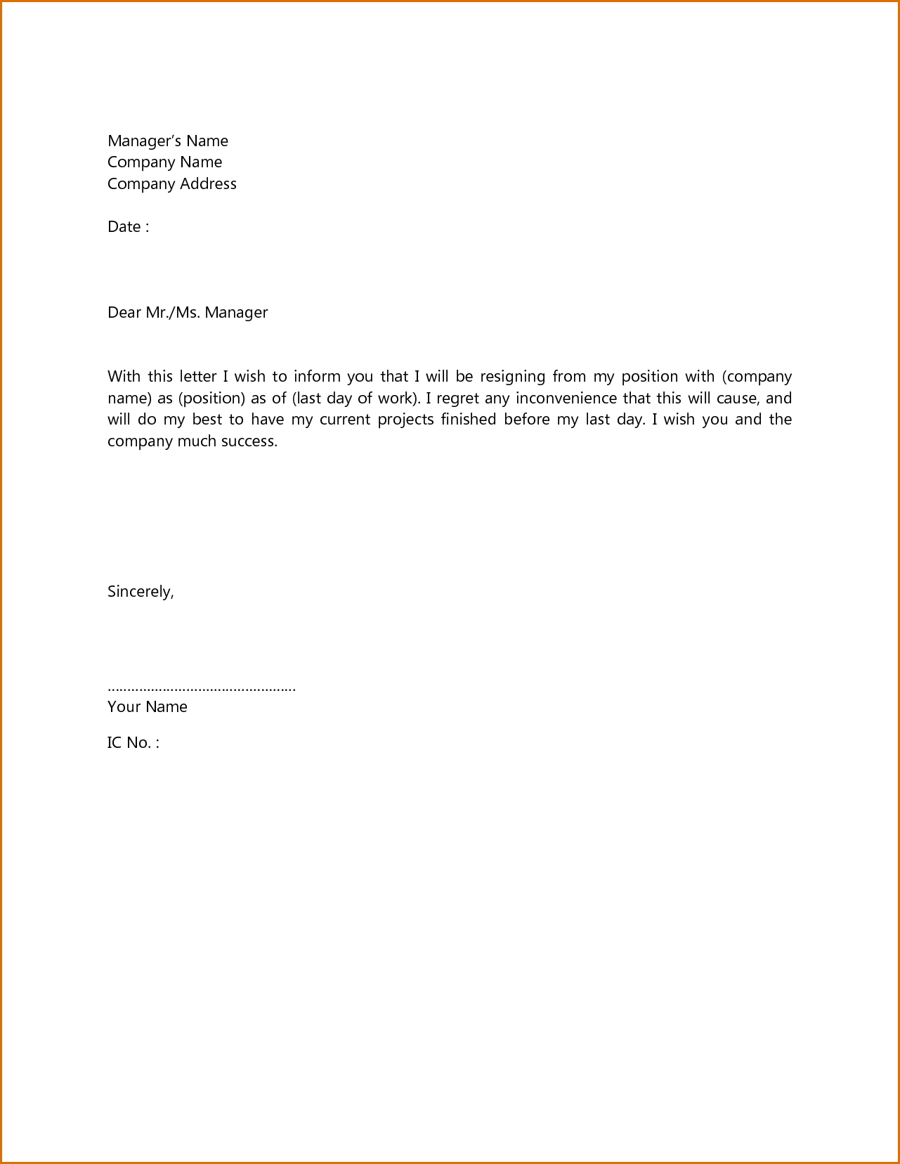 resignation letter template in singapore
 Termination Letter Sample Singapore Formal Resignation ..