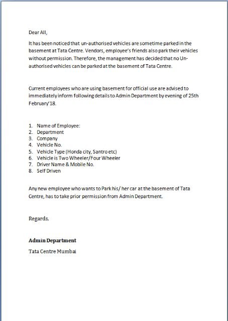 resignation letter template ireland
 Unauthorized Parking Letter Format in Word Sample Template ..