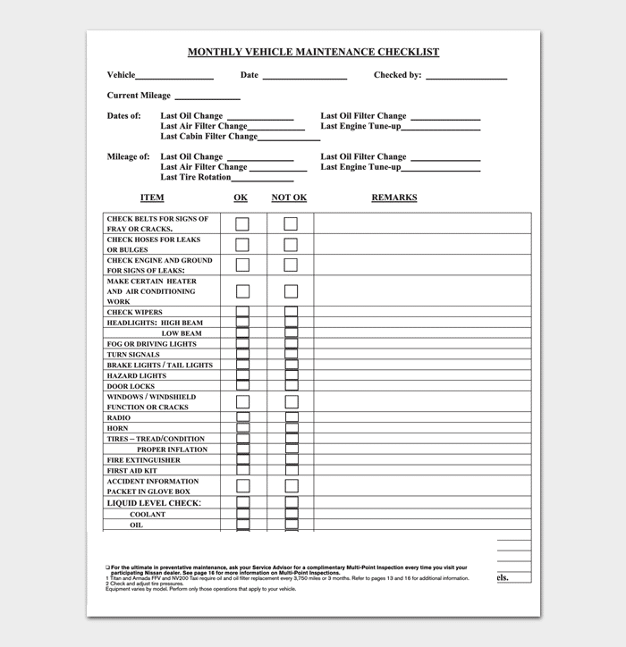 vehicle service checklist template
 Vehicle Maintenance Schedule Template - 10+ (For Word ..