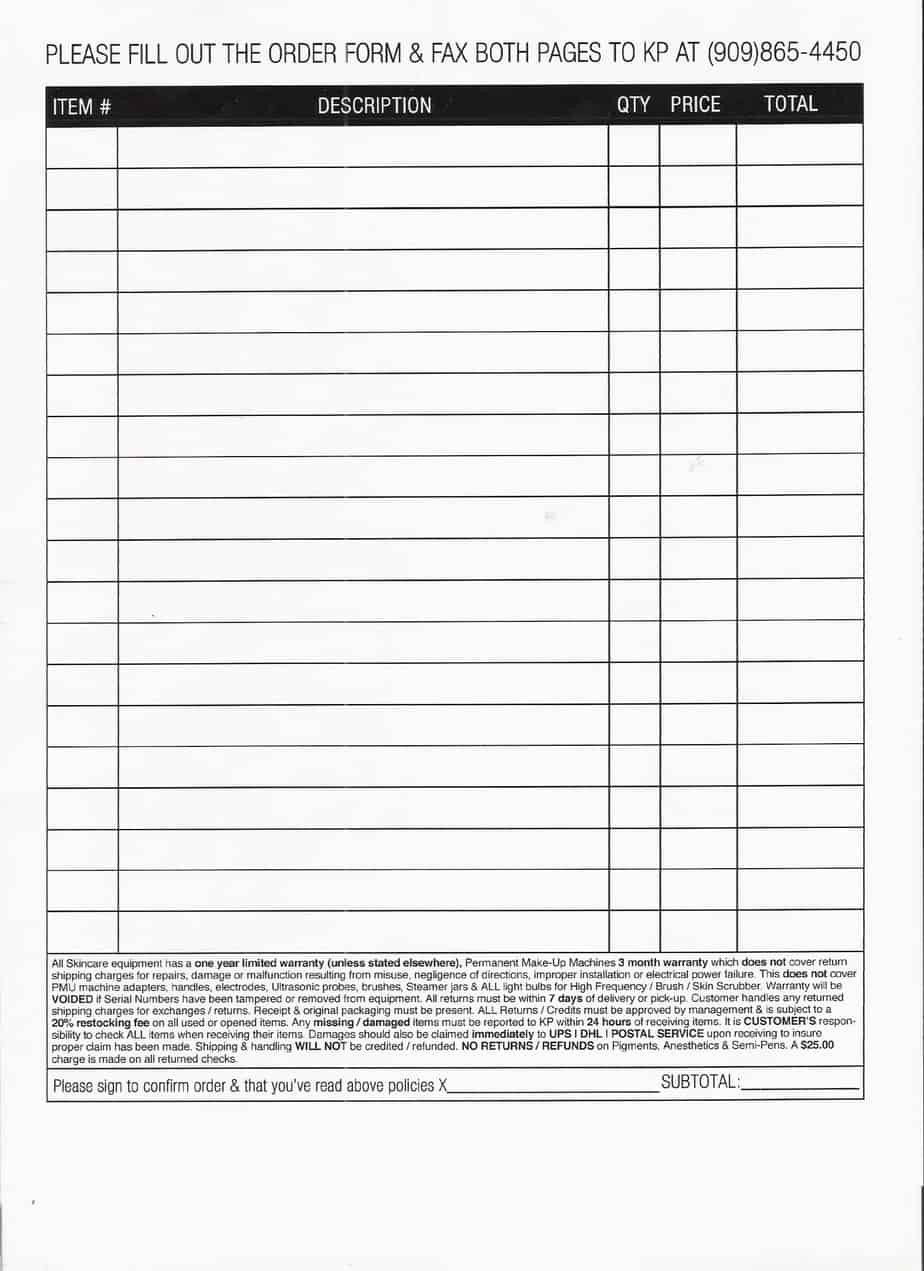 Word Printable Order Form Template Printable Templates