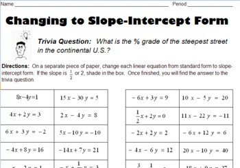 point intercept form worksheet
 Converting Standard Form to Slope-Intercept Form by K ..