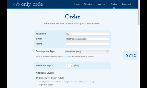 order form website
 Dynamic order form website » Tinacious Design - order form website