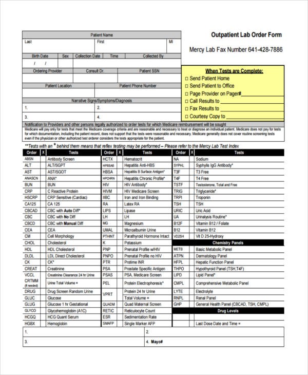 lab order form
 FREE 10+ Sample Medical Order Forms in Sample, Example, Format - lab order form