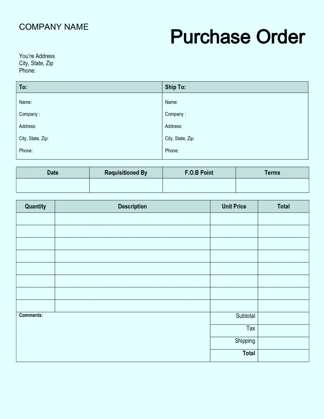 purchase order form excel template
 Free Purchase Order Form Template Excel Word Sample - purchase order form excel template
