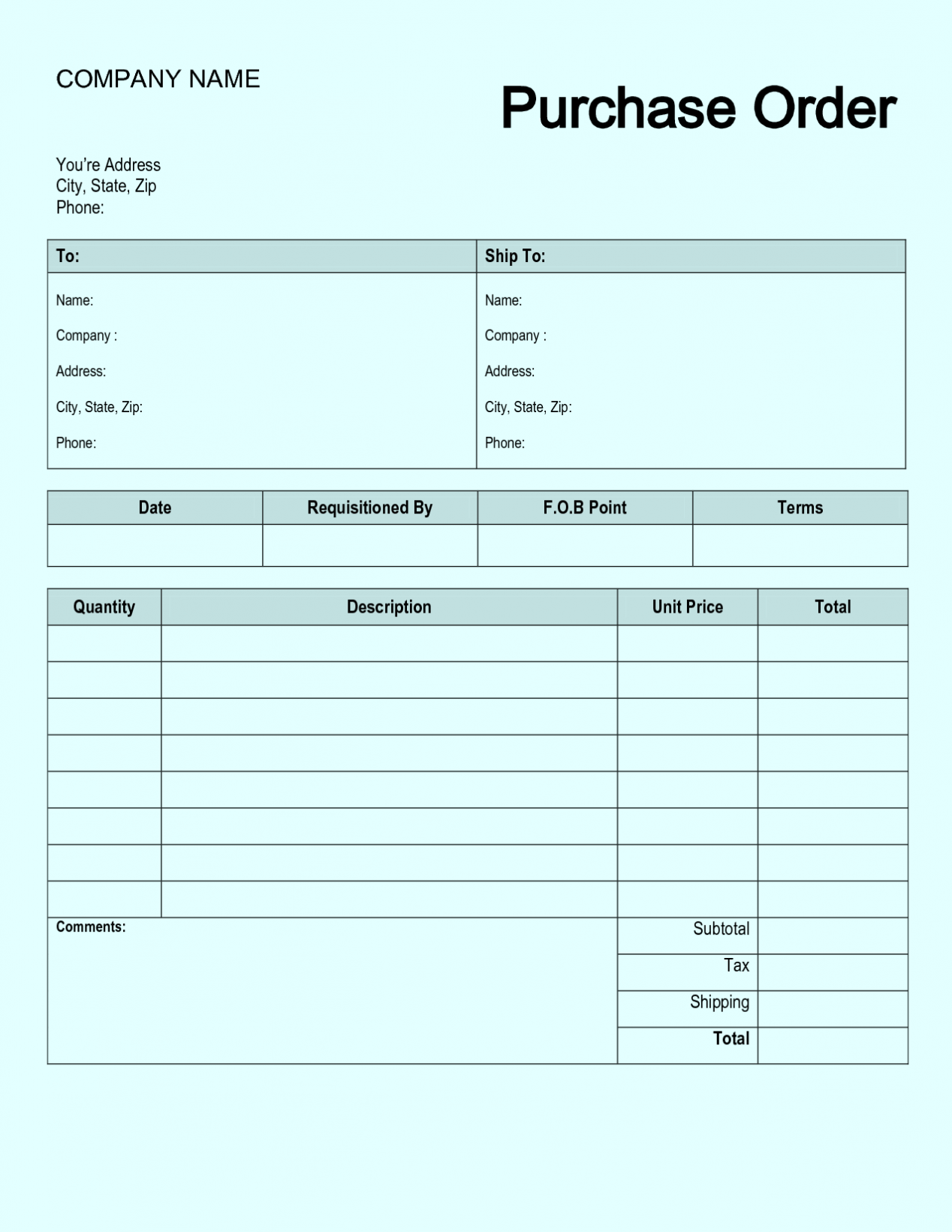 Purchase Order Form Example Doctemplates | Images and Photos finder