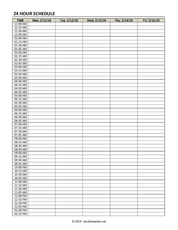 Printable 15 Minute Schedule Template Free