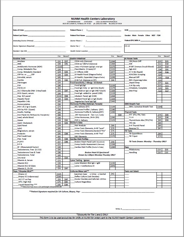 lab order form
 Lab Order Form - NUNM Health Centers - lab order form