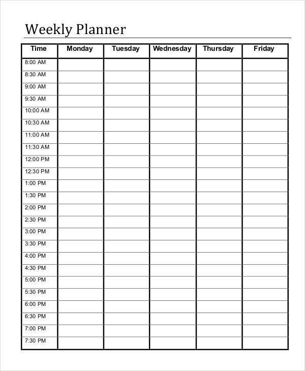 7 day weekly schedule template printable
 Printable Weekly Planner - 11+ Free PDF Documents Download ..