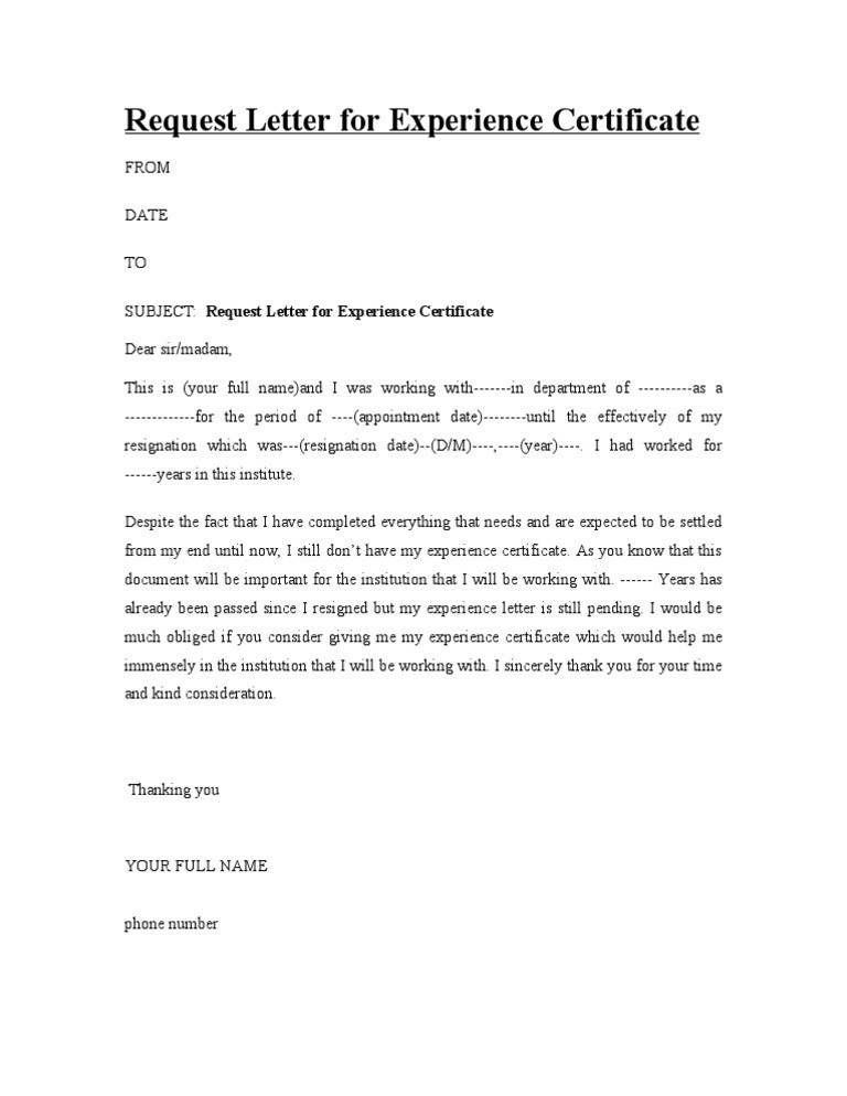 sample request letter for work experience certificate
 Request Letter for Experience Certificate - sample request letter for work experience certificate