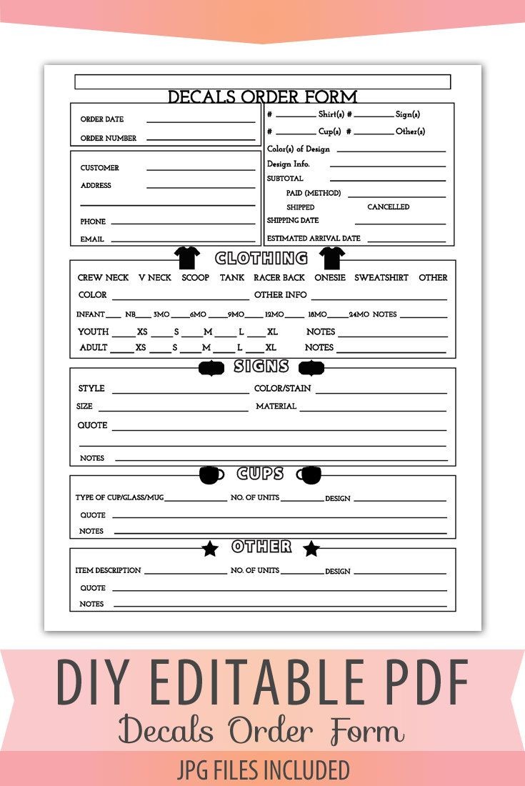 order form for vinyl projects
 Vinyl Decals Order Form Sheet Letter Size Forms Sales ..