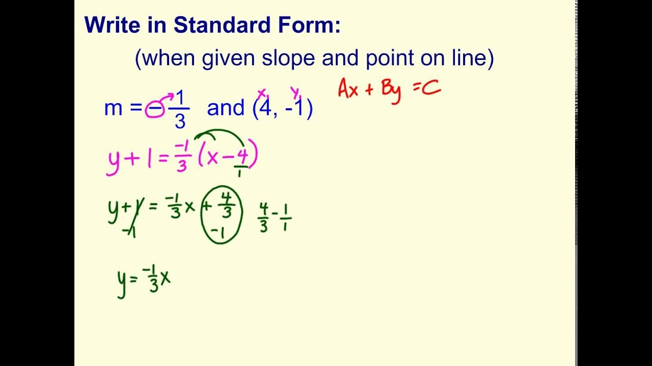 point slope intercept form of a linear equation
 Write Standard Form (when given point and slope) - YouTube - point slope intercept form of a linear equation